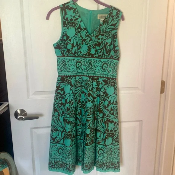 Chadwicks | Dresses | Chadwicks Turquoise And Brown Dress Fit And Flare |  Poshmark
